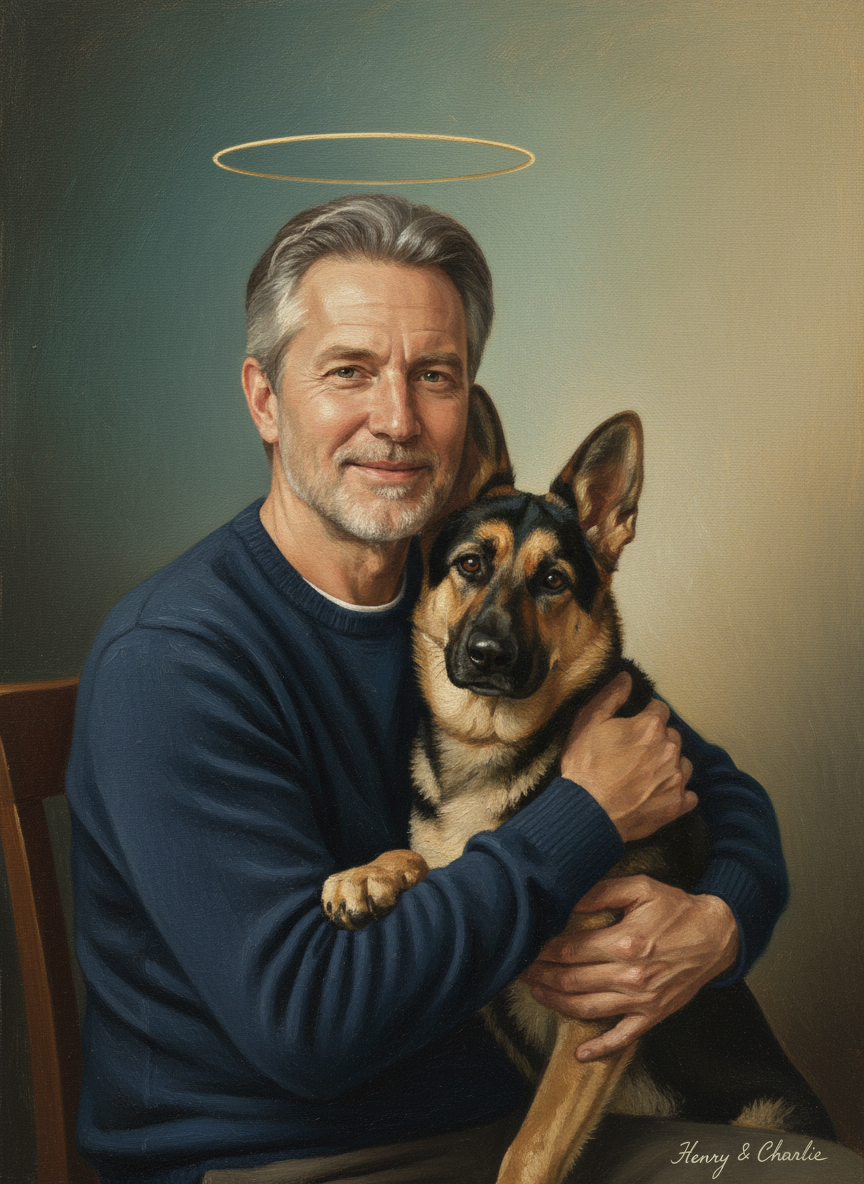 Renaissance oil painting portrait — muted-teal-halo